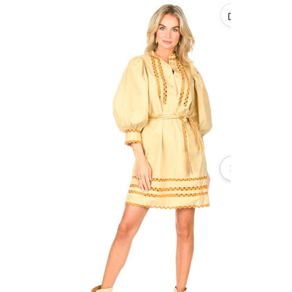 Antik Batik Mali Poplin Dress S Cottage Scalloped Eyelet Puff Sleeve Rick Rack